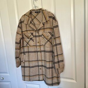 Fore oversized plaid shacket, button down, pockets, soft brushed, camel color M